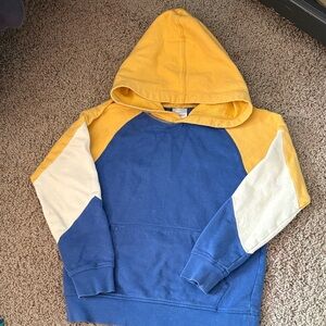Hanna Andersson Blue, Cream and Yellow Color Block Hoodie size 6/7